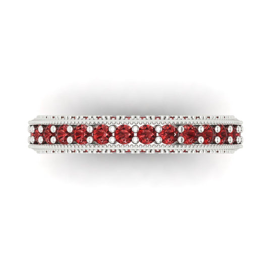 1.44 cttw Natural Garnet Round Cut White Gold Eternity Wedding Band