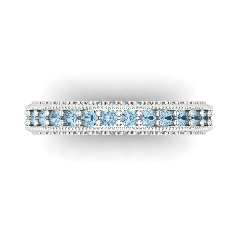 1.44 cttw Natural Sky Blue Topaz Round Cut White Gold Eternity Wedding Band
