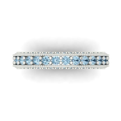 1.44 cttw Natural Sky Blue Topaz Round Cut White Gold Eternity Wedding Band