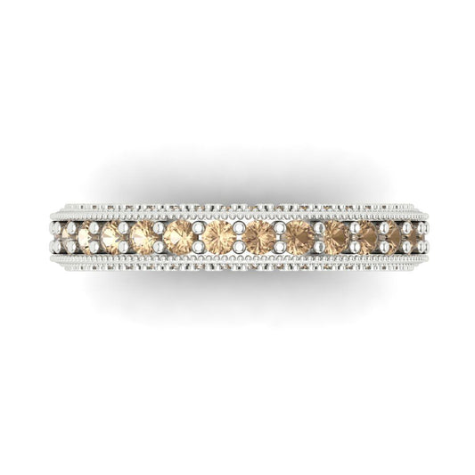 1.44 cttw Yellow Moissanite Round Cut White Gold Eternity Wedding Band