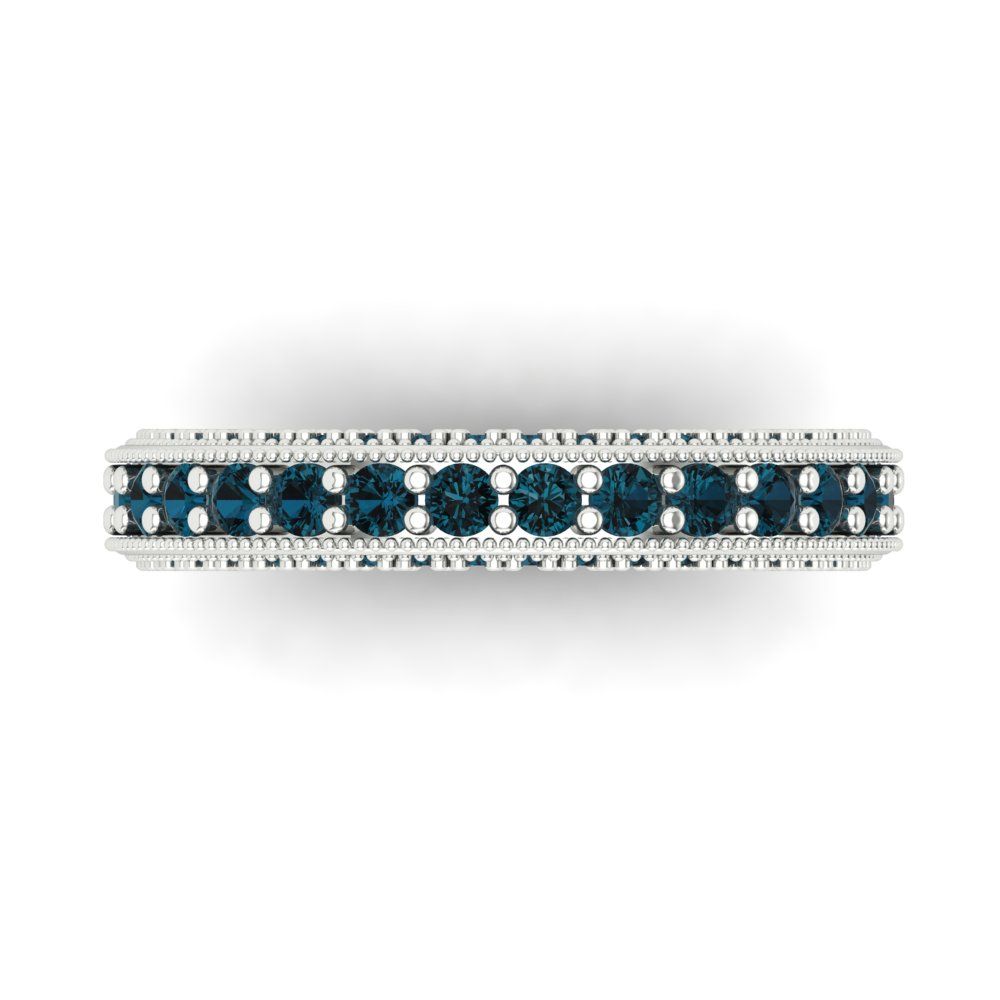 1.44 cttw Natural London Blue Topaz Round Cut White Gold Eternity Wedding Band