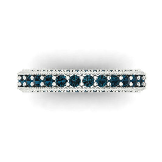 1.44 cttw Natural London Blue Topaz Round Cut White Gold Eternity Wedding Band