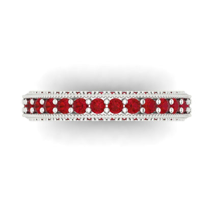 1.44 cttw Simulated Pink Tourmaline Round Cut White Gold Eternity Wedding Band