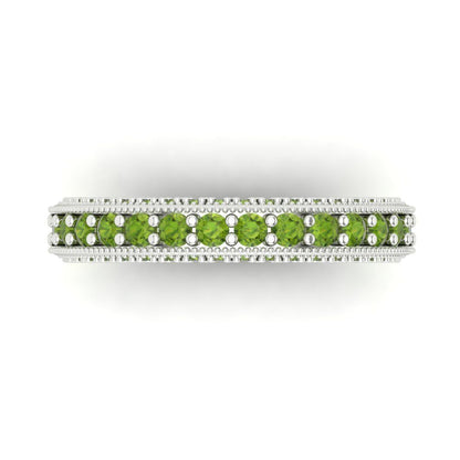 1.44 cttw Natural Peridot Round Cut White Gold Eternity Wedding Band