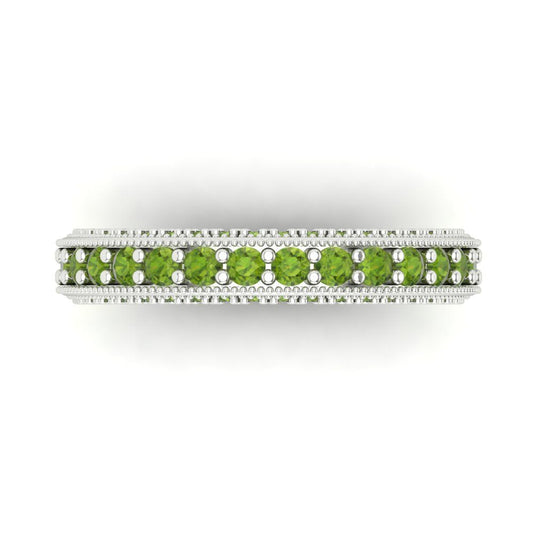 1.44 cttw Natural Peridot Round Cut White Gold Eternity Wedding Band