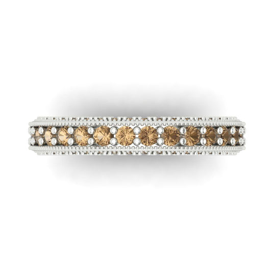 1.44 cttw Simulated Champagne Diamond Round Cut White Gold Eternity Wedding Band