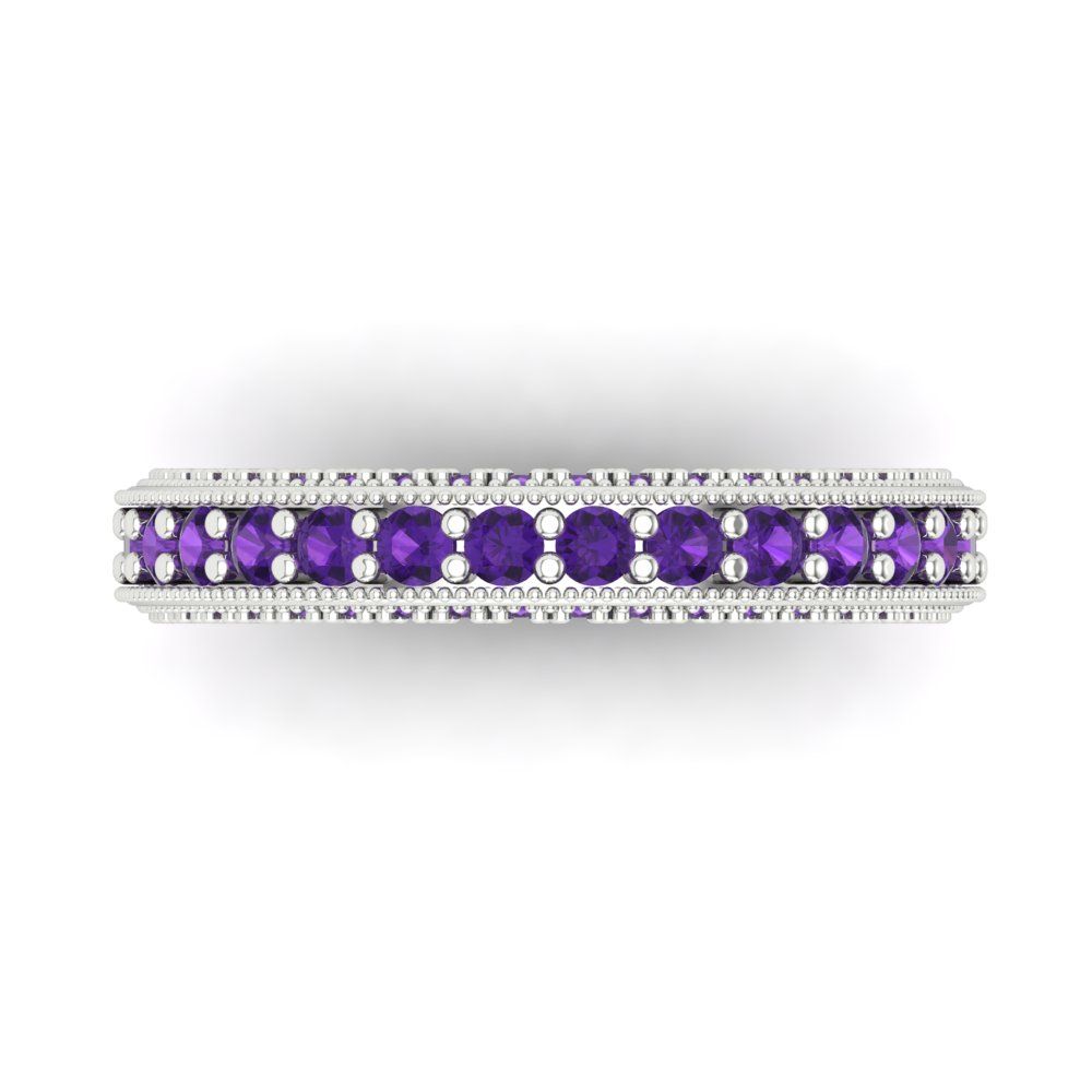 1.44 cttw Natural Amethyst Round Cut White Gold Eternity Wedding Band