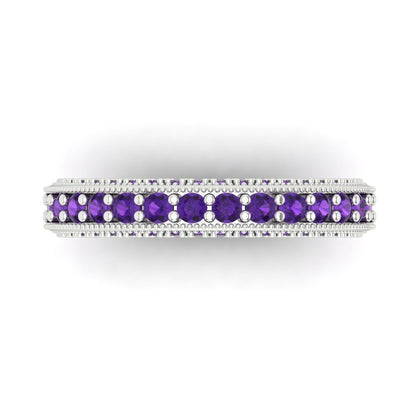 1.44 cttw Natural Amethyst Round Cut White Gold Eternity Wedding Band