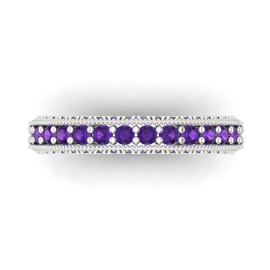 1.44 cttw Natural Amethyst Round Cut White Gold Eternity Wedding Band