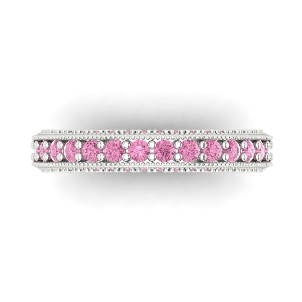 1.44 cttw Simulated Pink Diamond Round Cut White Gold Eternity Wedding Band