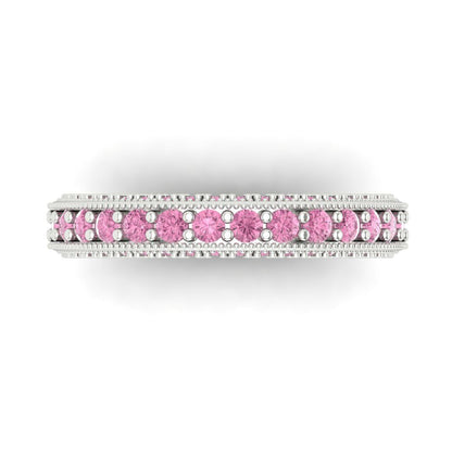 1.44 cttw Simulated Pink Diamond Round Cut White Gold Eternity Wedding Band