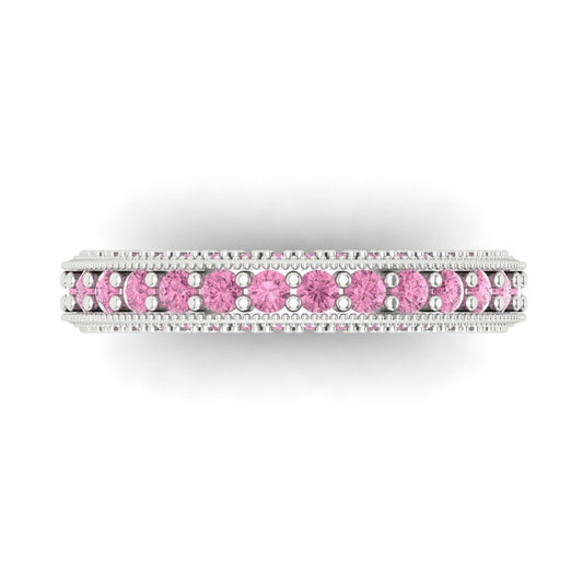 1.44 cttw Simulated Pink Diamond Round Cut White Gold Eternity Wedding Band
