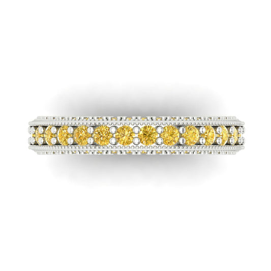 1.44 cttw Natural Citrine Round Cut White Gold Eternity Wedding Band