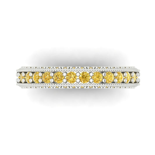 1.44 cttw Simulated Yellow Diamond Round Cut White Gold Eternity Wedding Band
