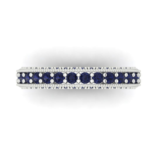 1.44 cttw Simulated Blue Sapphire Round Cut White Gold Eternity Wedding Band