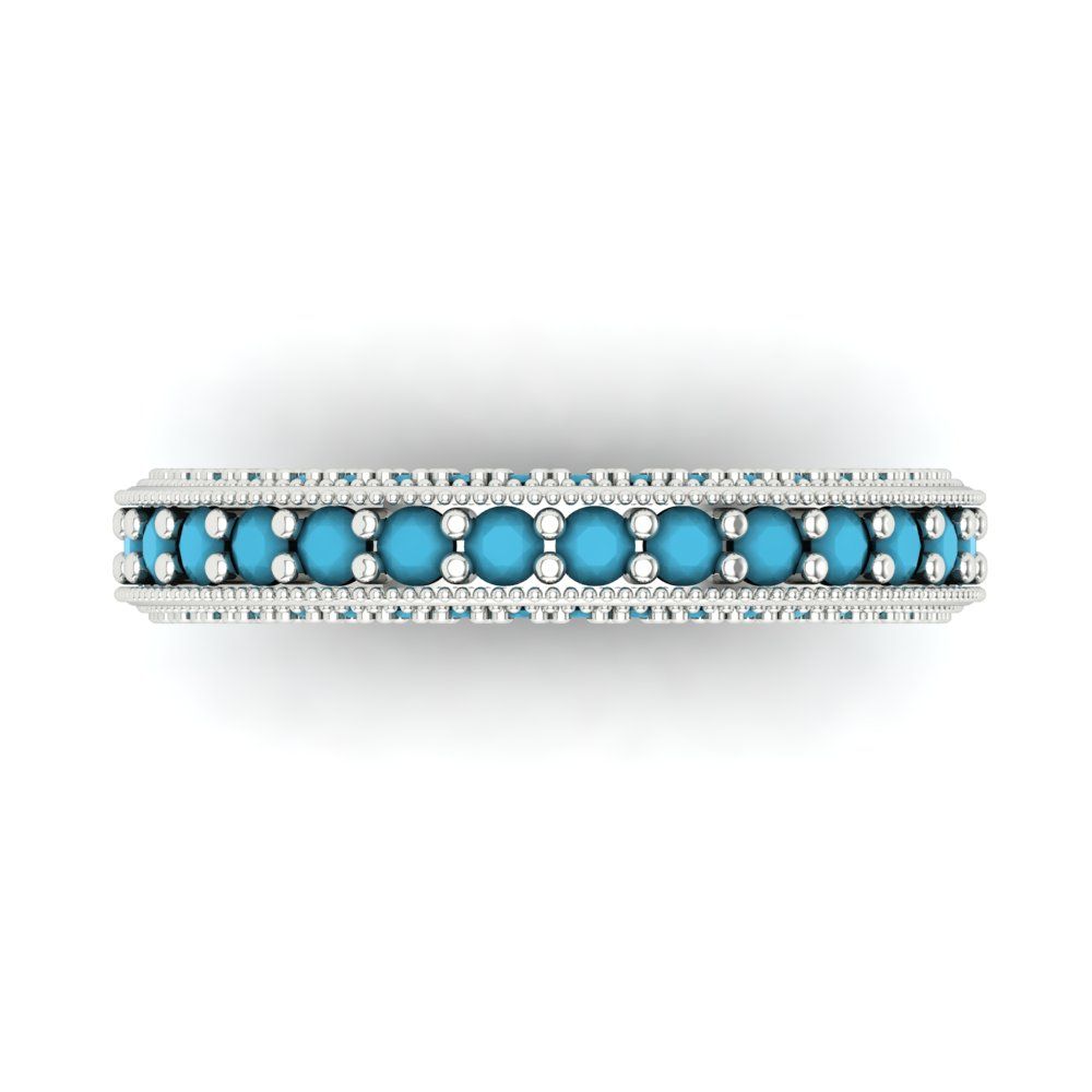 1.44 cttw Simulated Turquoise Round Cut White Gold Eternity Wedding Band