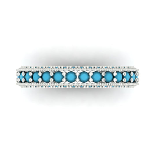 1.44 cttw Simulated Turquoise Round Cut White Gold Eternity Wedding Band