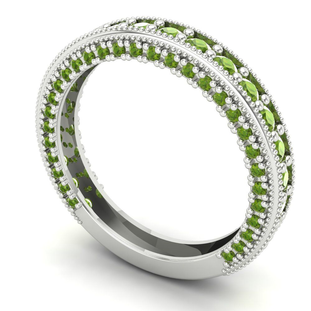 1.44 cttw Natural Peridot Round Cut White Gold Eternity Wedding Band