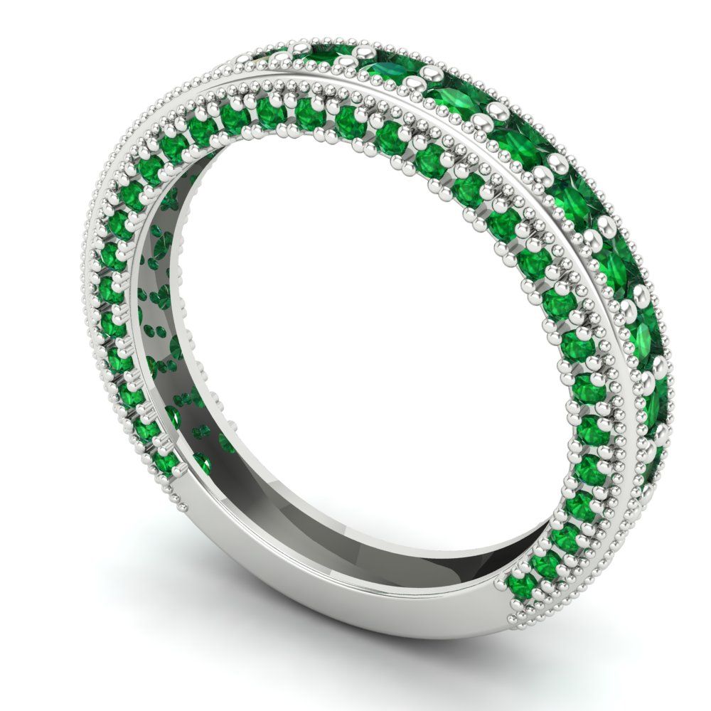 1.44 cttw Simulated Emerald Round Cut White Gold Eternity Wedding Band