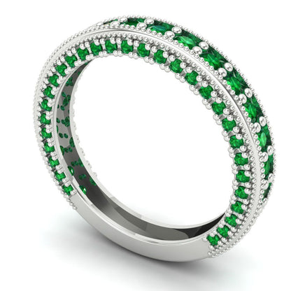 1.44 cttw Simulated Emerald Round Cut White Gold Eternity Wedding Band