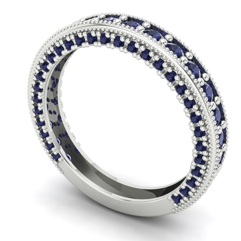 1.44 cttw Simulated Blue Sapphire Round Cut White Gold Eternity Wedding Band