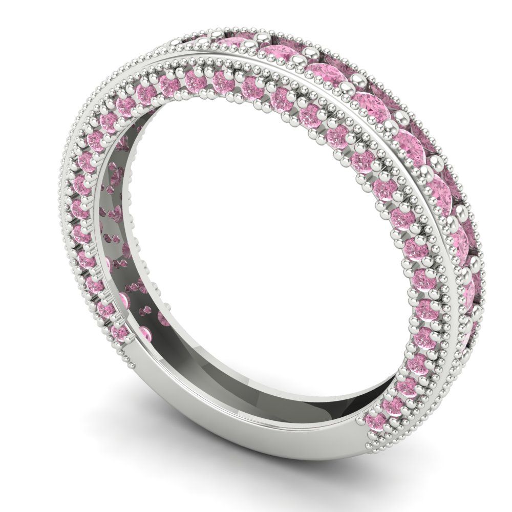 1.44 cttw Simulated Pink Diamond Round Cut White Gold Eternity Wedding Band