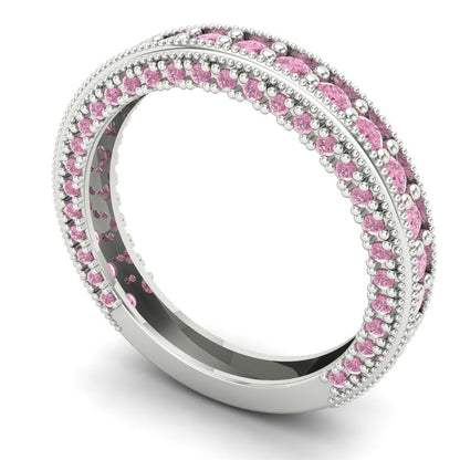1.44 cttw Simulated Pink Diamond Round Cut White Gold Eternity Wedding Band