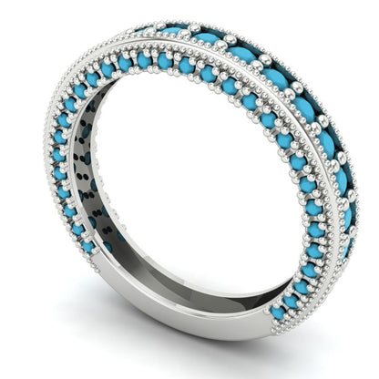 1.44 cttw Simulated Turquoise Round Cut White Gold Eternity Wedding Band