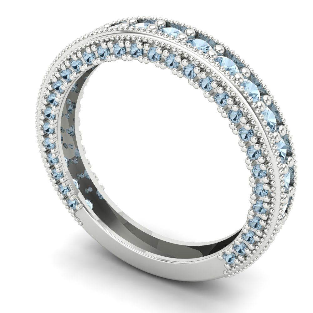 1.44 cttw Natural Sky Blue Topaz Round Cut White Gold Eternity Wedding Band