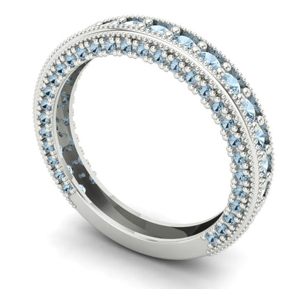 1.44 cttw Natural Sky Blue Topaz Round Cut White Gold Eternity Wedding Band