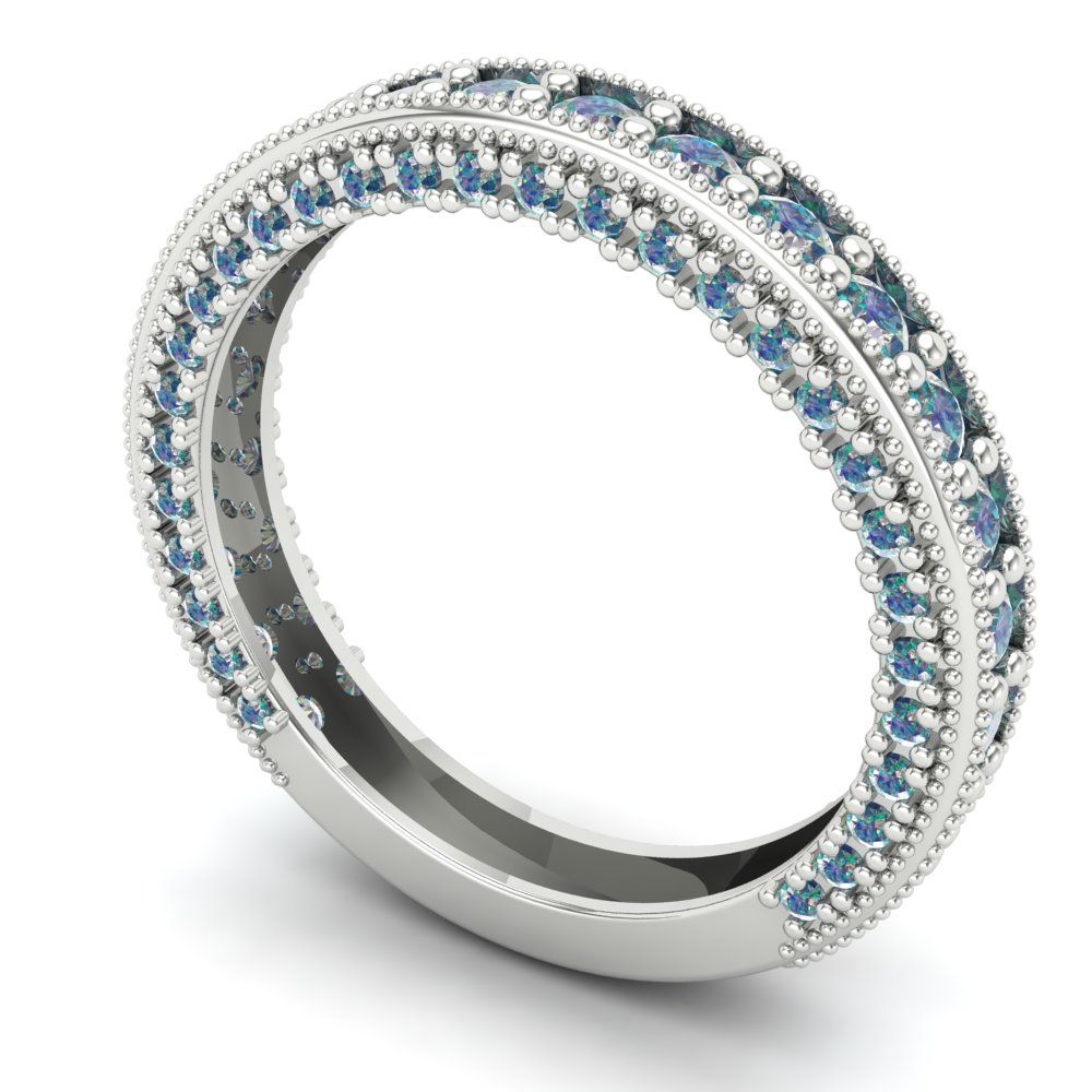 1.44 cttw Blue Moissanite Round Cut White Gold Eternity Wedding Band