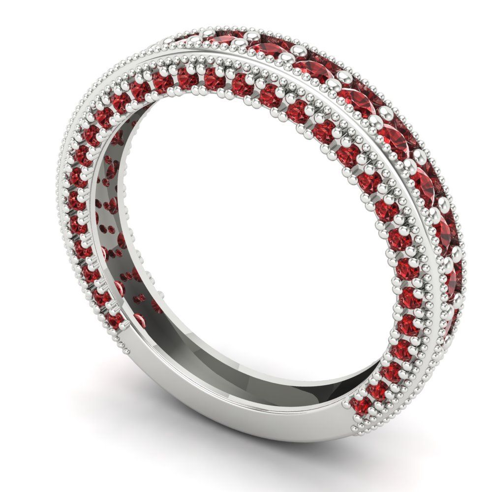 1.44 cttw Natural Garnet Round Cut White Gold Eternity Wedding Band