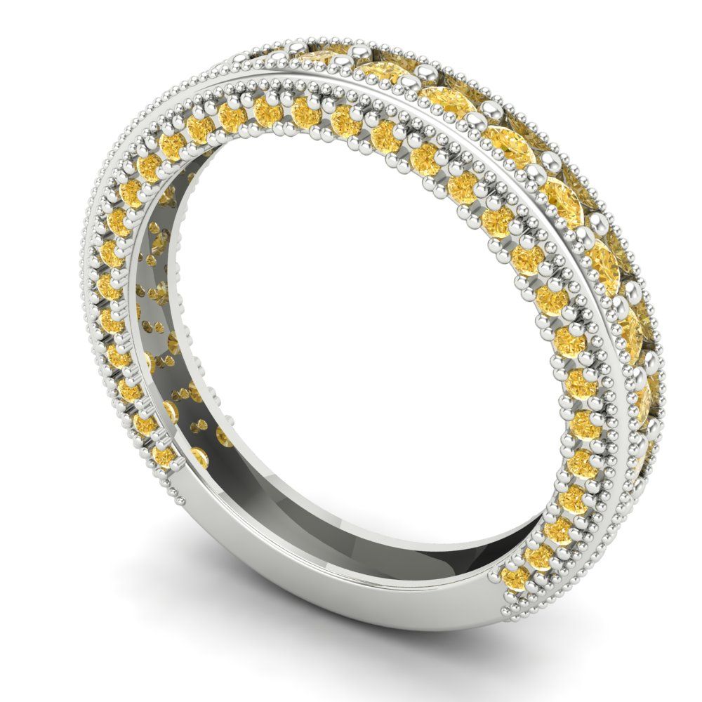 1.44 cttw Yellow Moissanite Round Cut White Gold Eternity Wedding Band