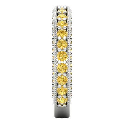 1.44 cttw Natural Citrine Round Cut White Gold Eternity Wedding Band