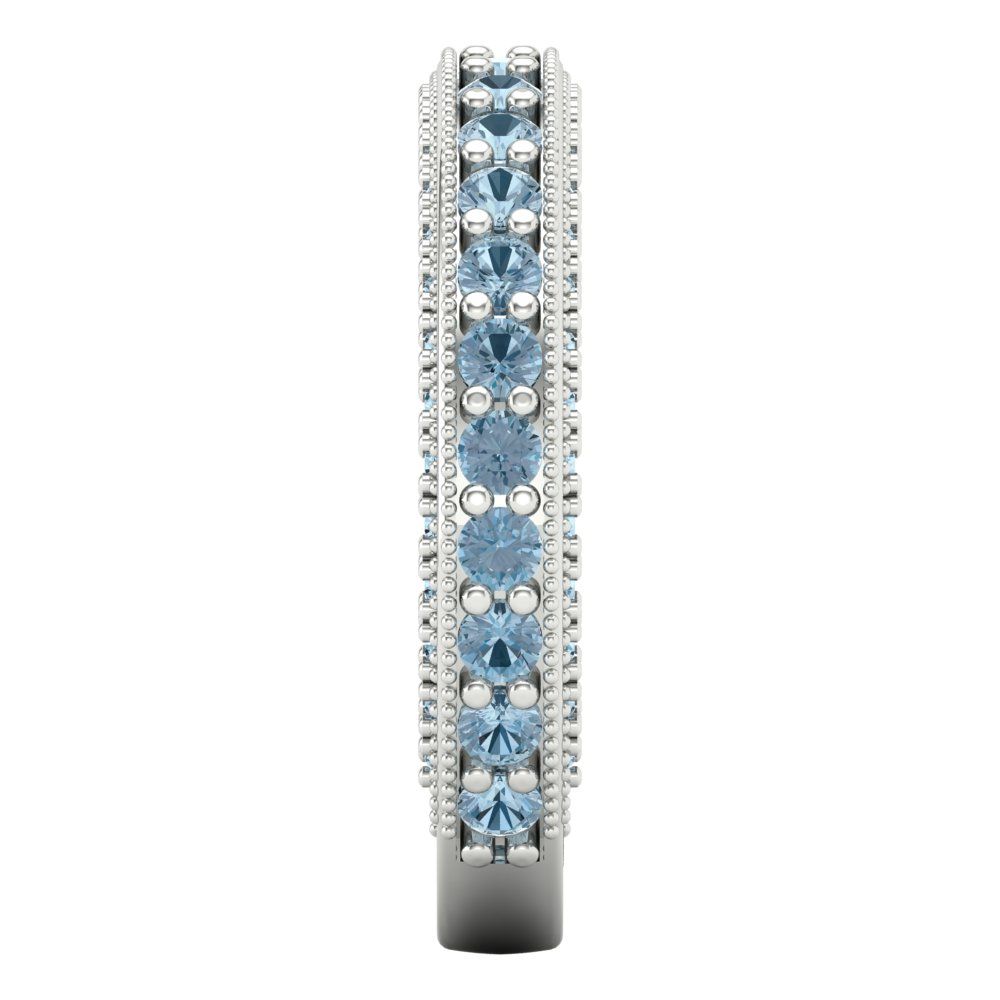 1.44 cttw Natural Sky Blue Topaz Round Cut White Gold Eternity Wedding Band