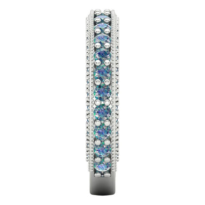 1.44 cttw Blue Moissanite Round Cut White Gold Eternity Wedding Band