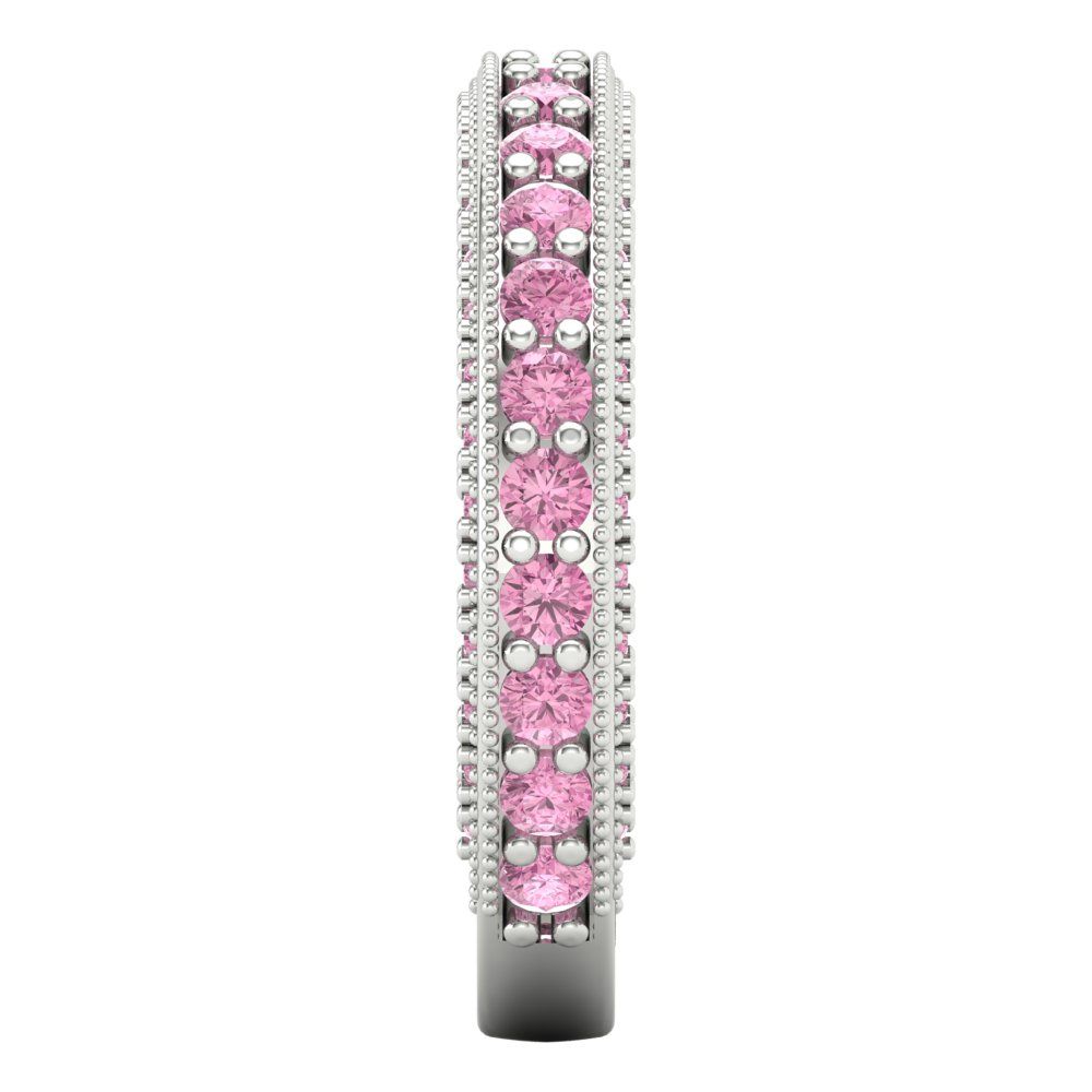 1.44 cttw Simulated Pink Diamond Round Cut White Gold Eternity Wedding Band