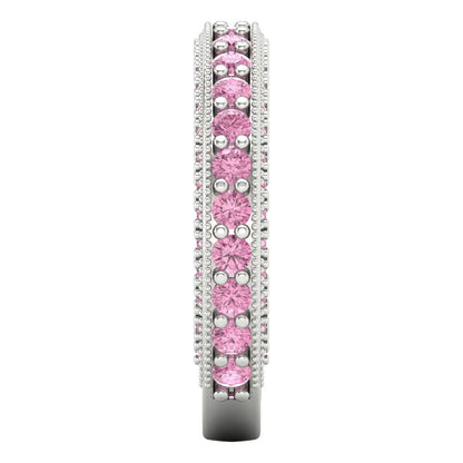 1.44 cttw Simulated Pink Diamond Round Cut White Gold Eternity Wedding Band