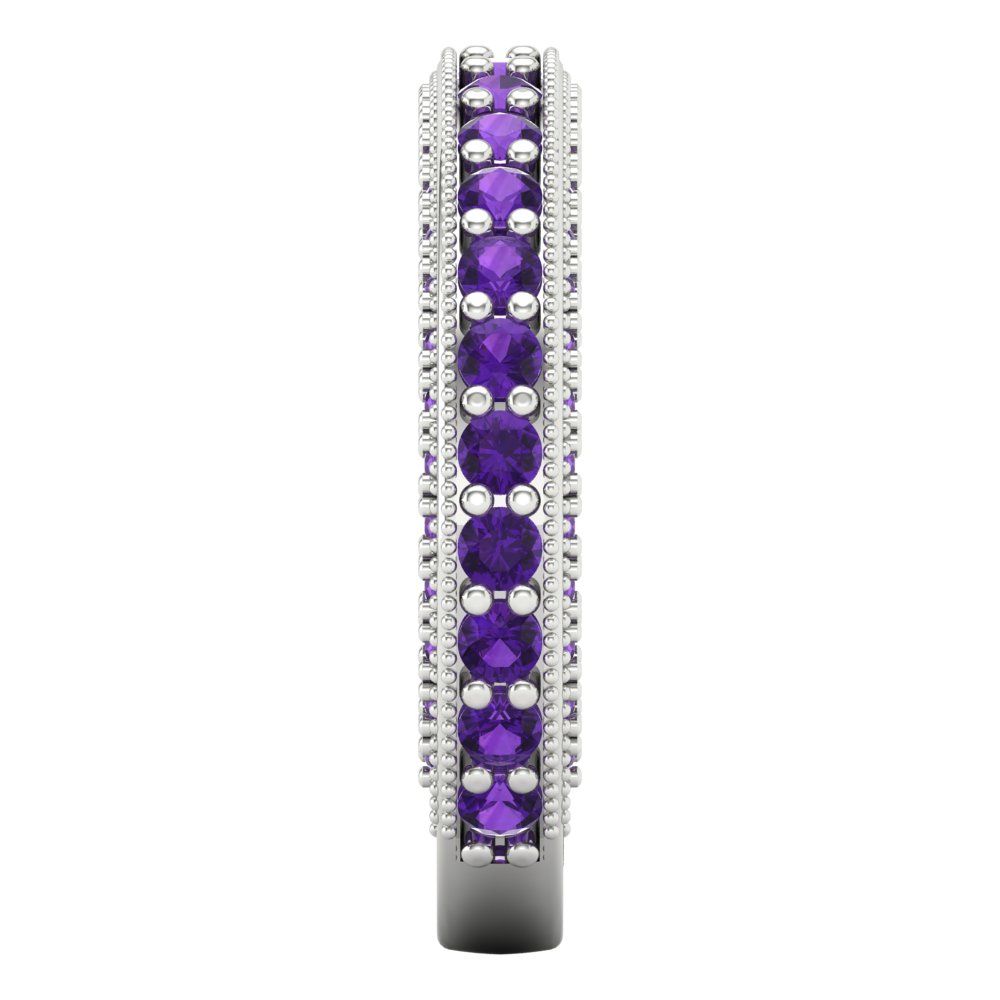 1.44 cttw Natural Amethyst Round Cut White Gold Eternity Wedding Band