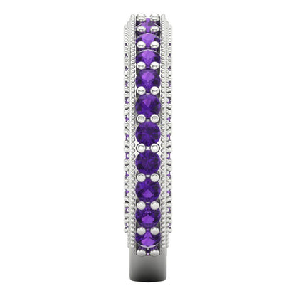 1.44 cttw Natural Amethyst Round Cut White Gold Eternity Wedding Band