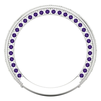 1.44 cttw Natural Amethyst Round Cut White Gold Eternity Wedding Band