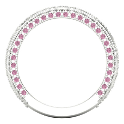 1.44 cttw Simulated Pink Diamond Round Cut White Gold Eternity Wedding Band