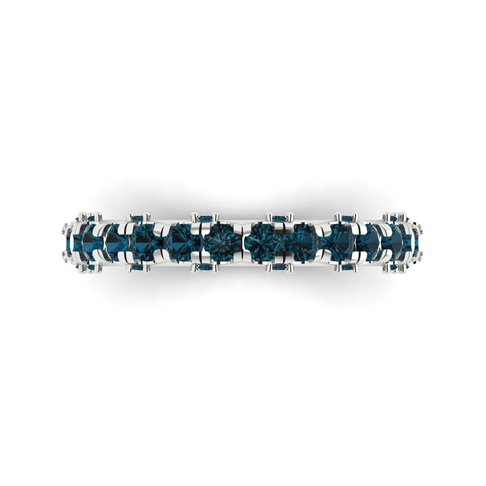 3.13 cttw Natural London Blue Topaz Round Cut White Gold Eternity Wedding Band