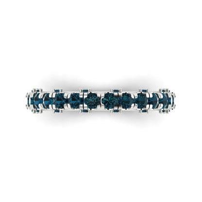 3.13 cttw Natural London Blue Topaz Round Cut White Gold Eternity Wedding Band