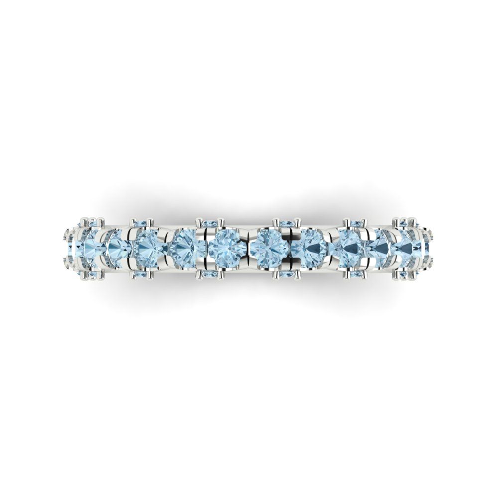 3.13 cttw Natural Aquamarine Round Cut White Gold Eternity Wedding Band