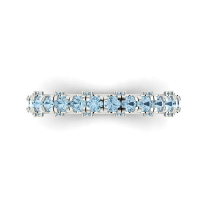 3.13 cttw Natural Aquamarine Round Cut White Gold Eternity Wedding Band
