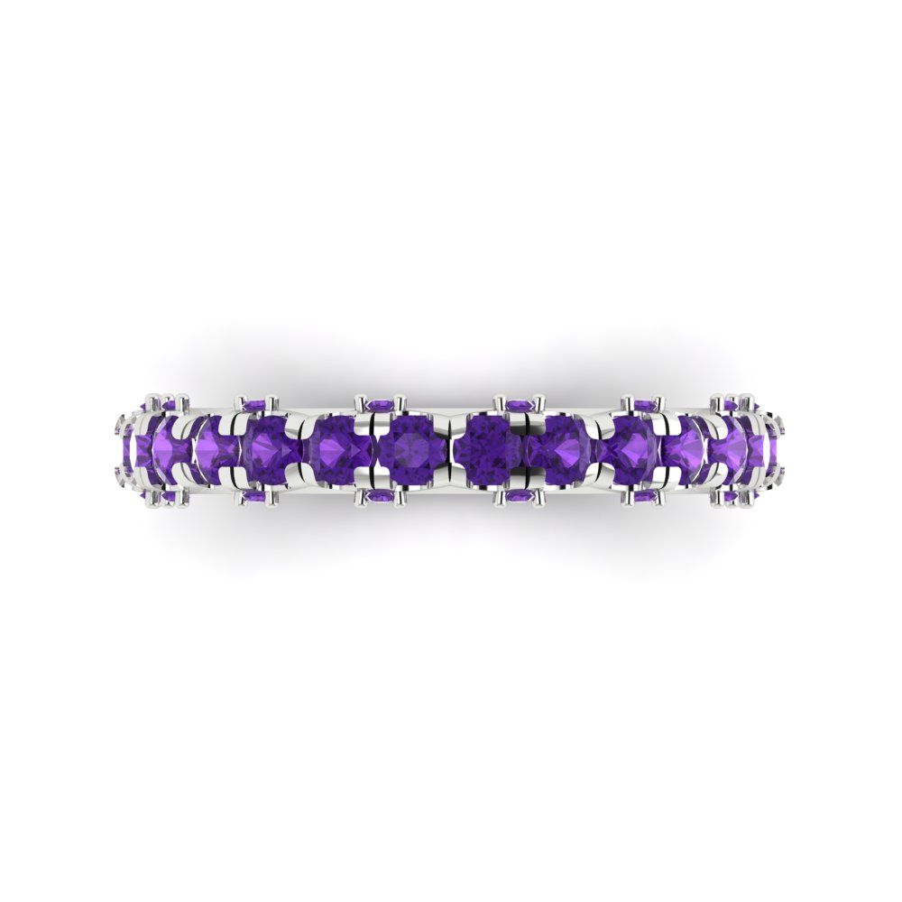3.13 cttw Natural Amethyst Round Cut White Gold Eternity Wedding Band