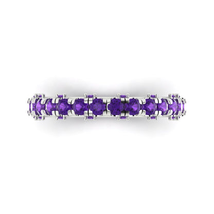 3.13 cttw Natural Amethyst Round Cut White Gold Eternity Wedding Band