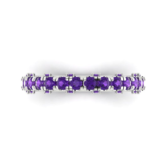 3.13 cttw Natural Amethyst Round Cut White Gold Eternity Wedding Band