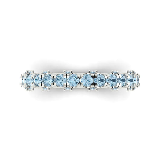 3.13 cttw Natural Sky Blue Topaz Round Cut White Gold Eternity Wedding Band